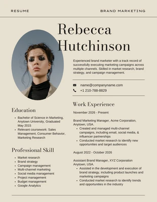 Free  Template: Neutral Beige Brand Marketing Resume Template