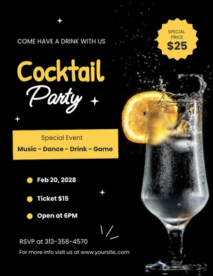 Free  Template: Modern Yellow And Black Cocktail Invitations