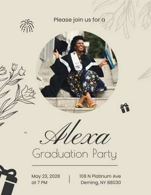 Free  Template: Floral Beige Minimalist Graduation Invitation