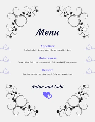 Free  Template: Gray Floral Wedding Menu