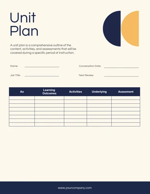 Free  Template: Simple Unit Plan Format Template