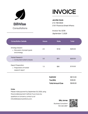 premium  Template: Clean Purple Market Research Consultation Invoice Template