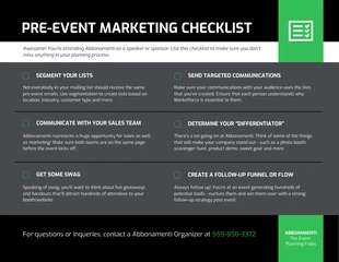 Free  Template: Dark Pre-Event Marketing Work Checklist Template