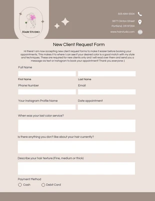 premium  Template: Pearl Bush New Client Request Form Template