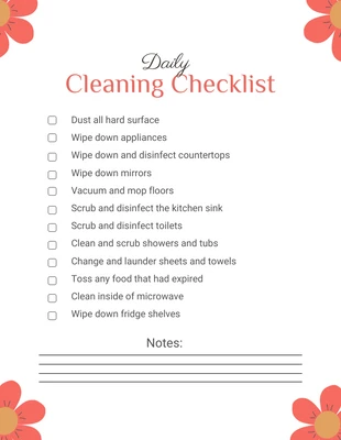 Free interactive Template: Floral Daily Cleaning Checklist Template