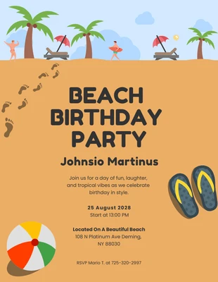 Free  Template: Ilustration Simple Beach Birthday Invitation