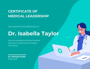 business  Template: Teal Illustration Medical Leadership Certificate Template