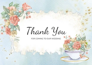 Free  Template: Blue Watercolor Classic Vintage Floral Wedding Thank You Postcard