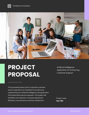 Free  Template: Black Purple & Green Neon Project Proposal Template