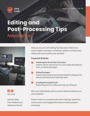 business  Template: Editing Post-Processing Tips Newsletter Template