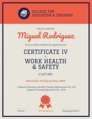 Free  Template: Safety Training Certificate format Template