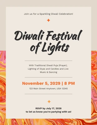 Free  Template: Modern Cream And Orange Diwali Invitation