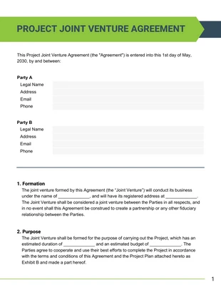 Free  Template: Sushi Project Joint Venture Agreement Template