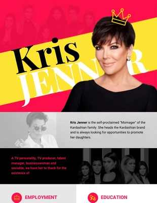 Free  Template: Kris Jenner Resume Infographic Template