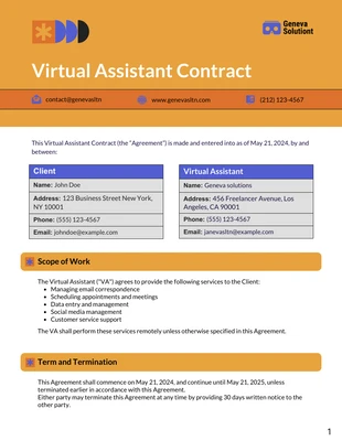 Free  Template: Virtual Assistant Contract Template