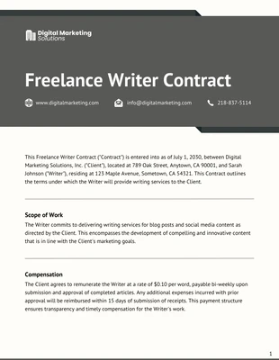 Free  Template: Freelance Writer Contract Template