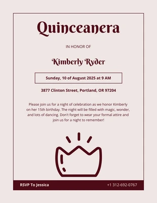 Free  Template: Cream Maroon Vector Quinceanera Party Invitation