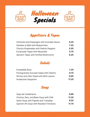 Free  Template: Orange And White Simple Halloween Menu