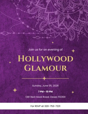 Free  Template: Bohemian Purple Hollywood Invitations