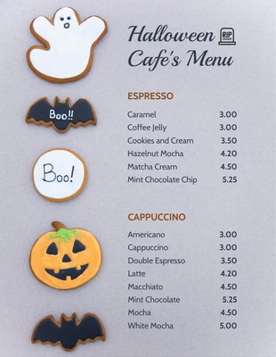 Free  Template: Grey Simple Photo Halloween Cafe Menu