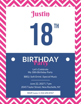 Free  Template: Pink And Blue Retro 18th Birthday Invitation