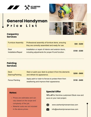 premium  Template: General Handyman Price List Template