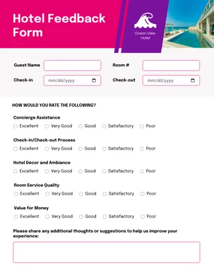 premium interactive Template: Pink and Purple Modern Hotel Feedback Forms