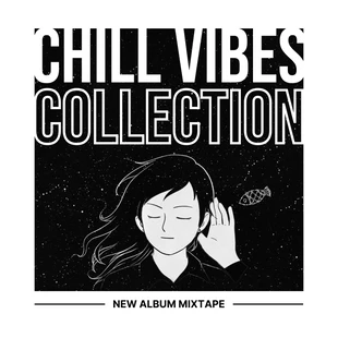 premium  Template: Black and White Illustration Mixtape Album Cover