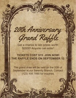 Free  Template: Vintage 20th Anniversary Grand Raffle Flyer Template