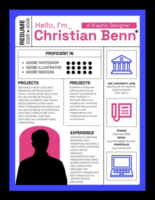 Free  Template: Black Blue Professional Graphic Design Resume Template