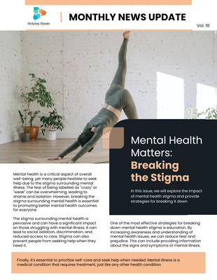 Free  Template: Soft Orange Mental Health Matters Newsletters Template