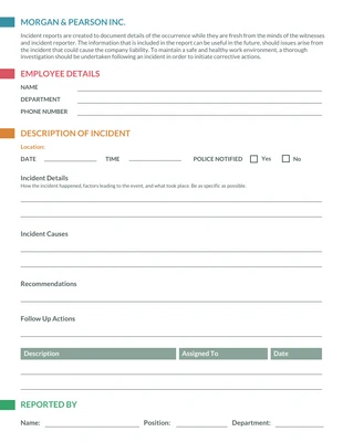 Free  Template: Clean Incident Report Template