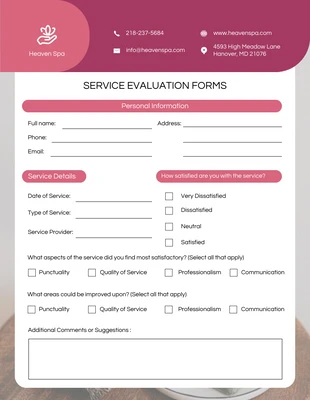 Free  Template: Service Evaluation Form Template