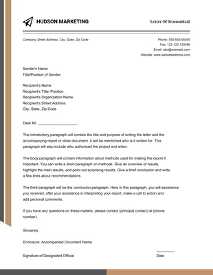 Free  Template: Professional Brown and Gray Transmittal Letter