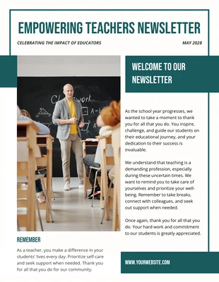 Free  Template: Green Empowering Teachers Newsletter Template