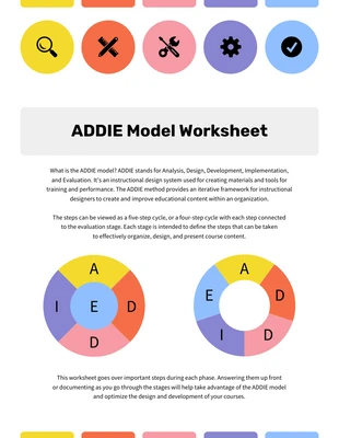 Free interactive Template: Colorful ADDIE Model Worksheet Checklist Template