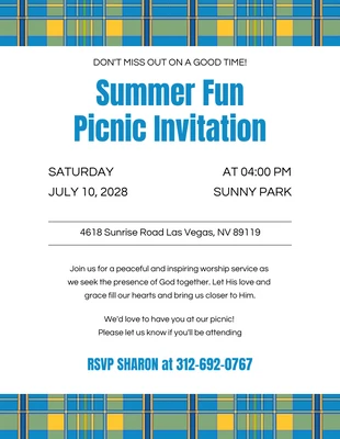 Free  Template: Yellow Blue Square Picnic Invitation