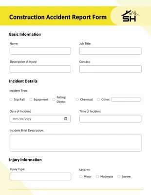 Free  Template: Construction Accident Report Form Template