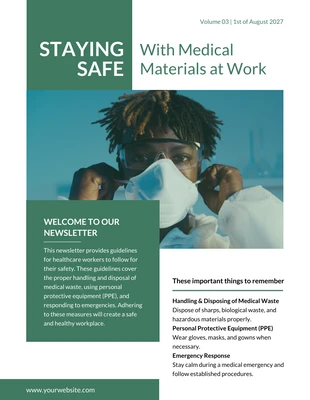 Free  Template: Green Medical Safety Worker Newsletter Template