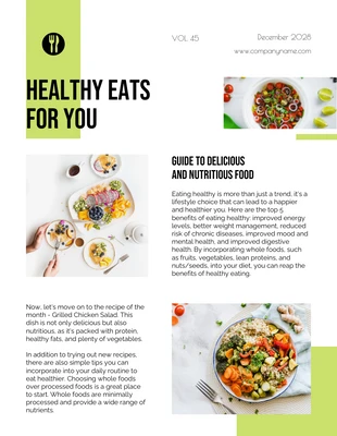 Free  Template: Minimalist Green Healthy Food Newsletter Template