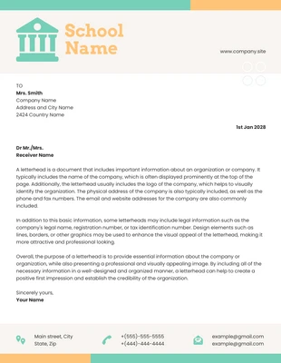 Free  Template: Pastel Color Minimalist Formal School Letterhead Template