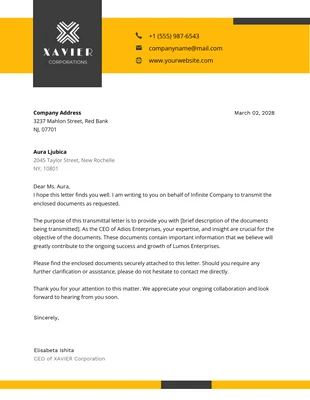 Free  Template: Yellow and Black Minimalist Transmittal Letters