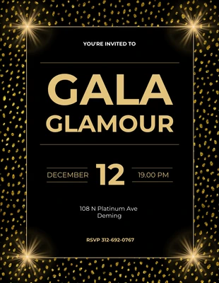 Free  Template: Dark Sparkling Gold Gala Invitation