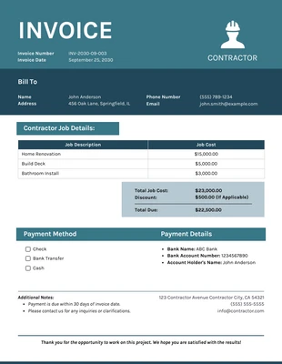 business  Template: Tosca Contractor Invoice Template