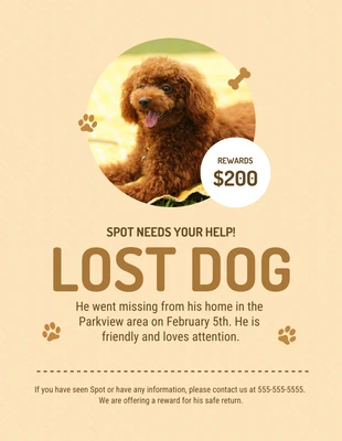 Free  Template: Dairy Cream Lost Dog Flyer Template