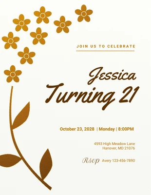 Free  Template: Beige Minimalist Illustration 21st Birthday Invitation