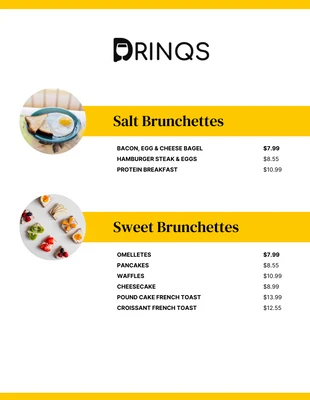 Free  Template: Yellow Breakfast Diner Menu