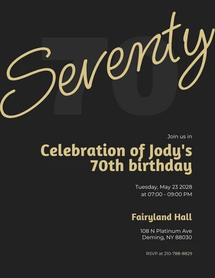 Free  Template: Black And Gold Minimalist Elegant 70Th Birthday Invitation