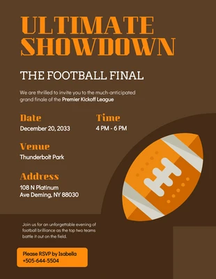 Free  Template: Brown And Orange Football Final Match Invitation