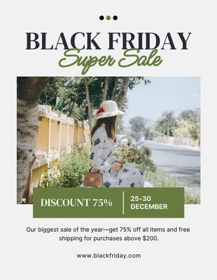 Free  Template: Broken White And Green Elegant Black Friday Super Sale Poster